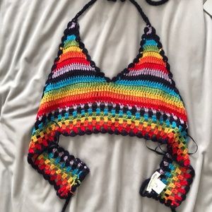 Rainbow crochet halter crop top